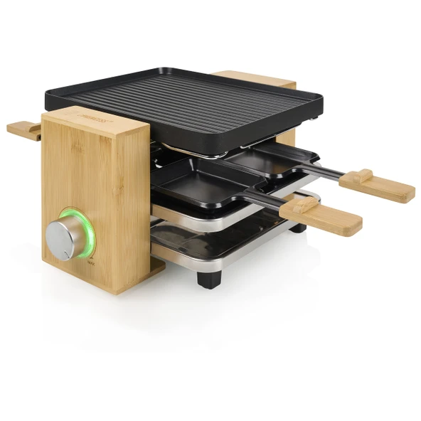 Princess SDA 162950 Raclette Pure 4 - kişiye kadar ayarlanabilir termostat için bambu versiyonu 800 watt tava ve spatula, 01.162950.01.001, bambu/siyah ürün görseli 1