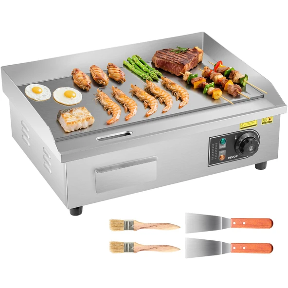 VEVOR elektrikli ızgara ticari ızgara plakası (535 x 300 mm) 3200 W, 50-300 °C ayarlanabilir sıcaklık kontrolü, 2 spatula ve 2 fırça ve biftek için 4 ayak pedli kızartma plakası ızgara plakası ürün görseli 1