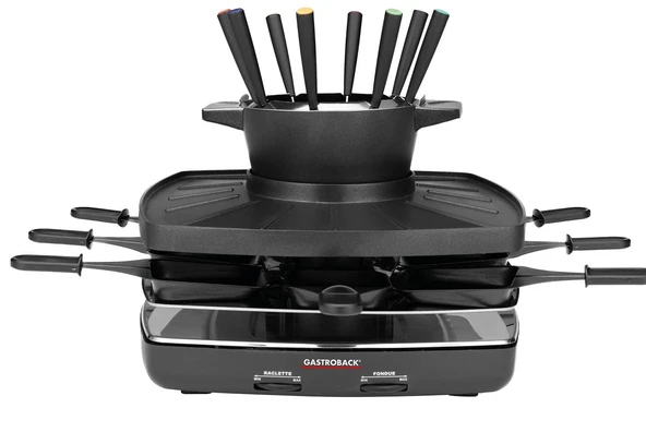 GASTROBACK #42567 Aileniz ve arkadaşlarınız için Raclette fondü seti, 8 kişilik, geniş nervürlü ızgara plakalı, yapışmaz kaplamalı, çıkarılabilir ve bulaşık makinesinde yıkanabilir ürün görseli 1