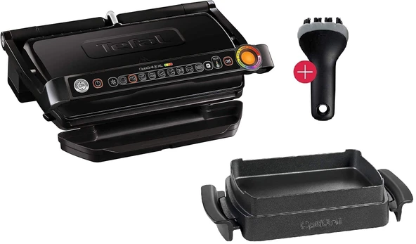 Tefal OptiGrill+ Plus XL ızgara yüzeyi akıllı temaslı ızgara, 9 ızgara programı, az pişmiş olana kadar ideal ızgara sonuçları, yapışmaz dökme alüminyum plakalar, siyah, xxl 40x20 cm ürün görseli 1