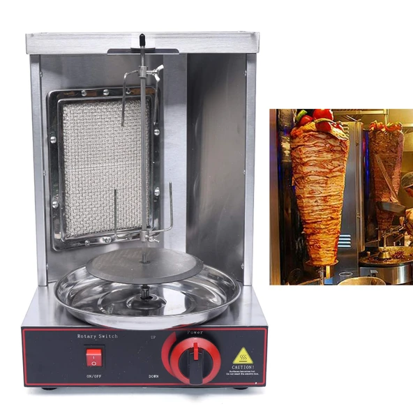 Paslanmaz Çelik Gazlı Kebap Makinesi Dikey Izgara, 2000W Büyük Kapasiteli Yüksek Verimli Döner Izgarası, Ev Yemekleri için Döner Şiş Çevirme Şişi Sokak Yemekleri ürün görseli 1