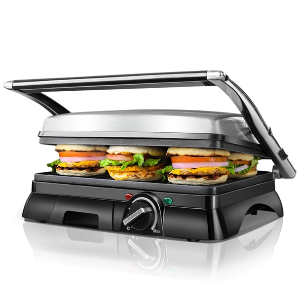 Aigostar Samson - Temaslı ızgara XXL 2000W, yapışmaz kaplamalı sandviç makinesi ve panini ızgarası, 180° katlanabilir, sıcaklık kontrolü, yağ damlama tepsisi ürün görseli 1