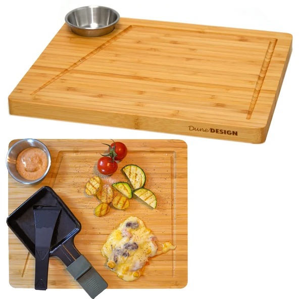 DuneDesign 2 kişilik raclette plaka seti - 30x25 daldırma kaseli ahşap raclette tahtası - raclette tava altlığı ahşap raclette ahşap tahta bardak altlığı raclette için raclette tava aksesuarları ürün görseli 1