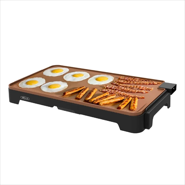 bella XL Seramik Titanyum Elektrikli Tava, Tek Seferde 15 Yumurta Pişirir, Sağlıklı Eco Yapışmaz Kaplama, Temizlemesi Kolay, Büyük Geri Çekilebilir Pişirme Yüzeyi, 12" x 22", Bakır/Siyah ürün görseli 1