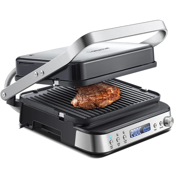 AMZCHEF 4'ü 1 arada elektrikli ızgara (temaslı ızgara, ızgara, waffle makinesi, sandviç makinesi) 2000 W, 4 yapışmaz çıkarılabilir plaka ve serbestçe ayarlanabilen süre ve bağımsız sıcaklık kontrolü ürün görseli 1