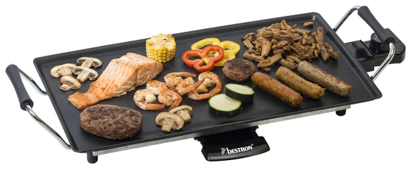 Bestron elektrikli masa ızgarası, yapışmaz kaplamalı plancha/teppanyaki ızgara plakası, 4 kişiye kadar ızgara keyfi, 2.000 watt, renkli; Siyah, 47,5 x 25,5 cm, Diğer ürün görseli 1