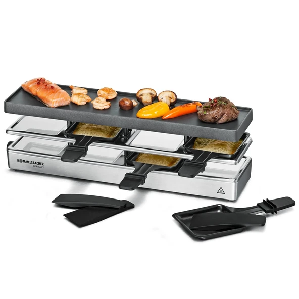 ROMMELSBACHER RC 800 4 kişilik Raclette ızgara eğlencesi (masa ızgarası, 4 kişilik, genişletilebilir, park alanı, Xylan Plus yapışmaz kaplamalı döküm alüminyum ızgara plakası, 730 W) gümüş ürün görseli 1