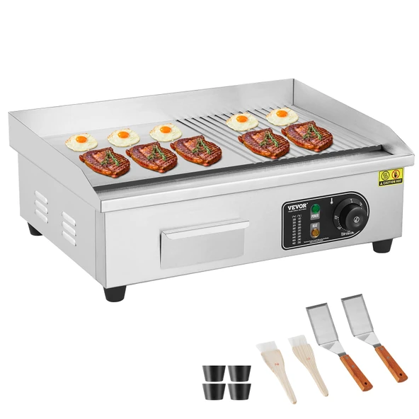 VEVOR Ticari Elektrikli Izgara 3200W Yarı Düz ​​Tezgah Üstü Izgara Ayarlanabilir Sıcaklık 50-300°C 54x30x1cm Paslanmaz Çelik Izgara Plakası, 2 Kürek ve 2 Fırça ile ürün görseli 1
