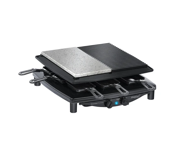 Steba Almanya'da üretilmiştir Raclette, yapışmaz döküm ızgara plakası, doğal taş ızgara plakası, 8 emaye tava, toplam ızgara yüzeyi 29 x 29 cm, RC 4 Plus Deluxe ürün görseli 1