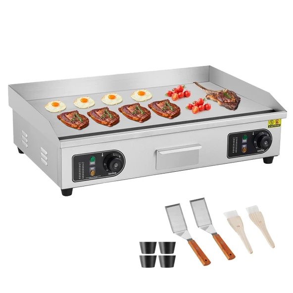 VEVOR Ticari Elektrikli Izgara, 4400 W, Düz Tezgah Üstü Izgara Plakası, 122°F ila 572°F arasında Ayarlanabilir Sıcaklık, 28,74 x 15,75 x 0,39 inç, 2'li Paslanmaz Çelik Izgara Plakası ürün görseli 1