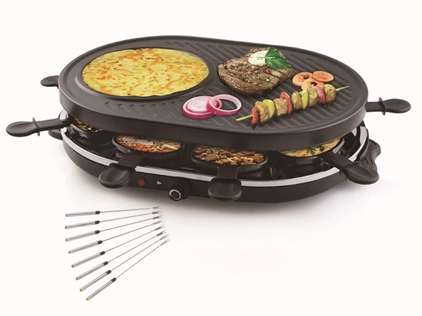 Entegre krep yüzeyli Raclette ve ızgara seti, 8 Teppan çatal dahil 8 kişiye uygun, güçlü 1200 watt ürün görseli 1