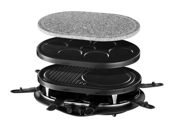 Russell Hobbs Raclette Multi Fiesta (8 kişiye kadar, 3 ızgara plakası dahil: doğal taş, yapışmaz ızgara plakası, krep / gözleme plakası), 1200W, pizza ızgarası, masa ızgarası 21000-56, siyah ürün görseli 1