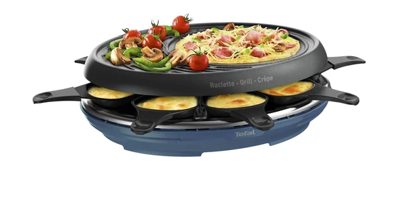 Tefal Colormania Raclette Izgara ve Krep için 3'ü 1 Arada Raclette Makinesi, Yapışmaz Kaplama, Easy Plus, 8 Kase, Bulaşık Makinesinde Yıkanabilir, 1050 W, Çelik Mavi RE310401 ürün görseli 1