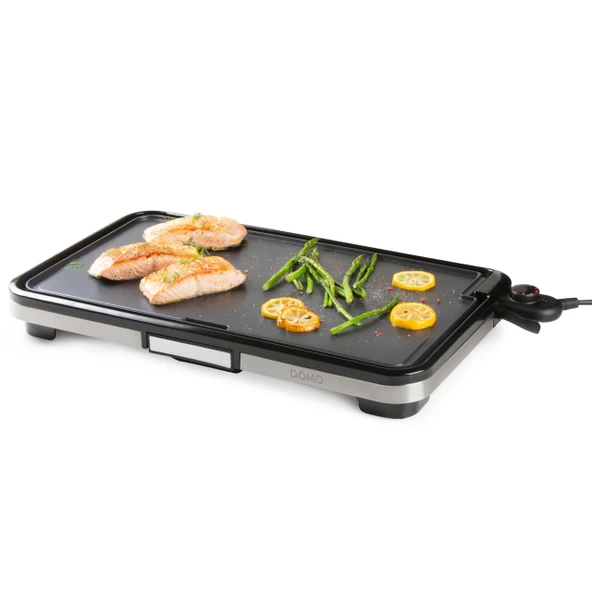 DOMO DO9263G Elektrikli Izgara Tabağı XXL - Plancha ızgara 55 cm - Çıkarılabilir toplama kabı - 2200 W - Teppanyaki - Siyah/Gümüş ürün görseli 1