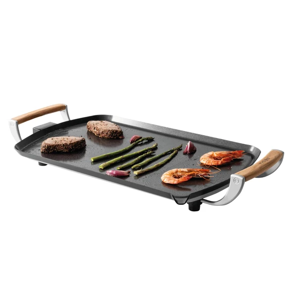 Boska Elektrikli Izgara Plakası Pro - Masa Izgaraları - Teppanyaki Plaka 35x56 cm - PFAS İçermeyen Seramik Kaplama - Sıcaklık Kontrolü - Yağ Tahliyesi - Meşe Ahşap Kulplar - Siyah ürün görseli 1