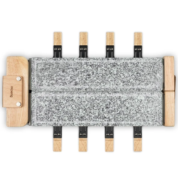 H.Koenig Raclette Izgara WOD362 8 Kişilik, 1400W, 180° Döner Taban, Doğal Ahşap Tasarım, 8 Yapışmaz Tava ve Spatula, Çıkarılabilir Plakalar - Çift Granit Taş Üst ürün görseli 1