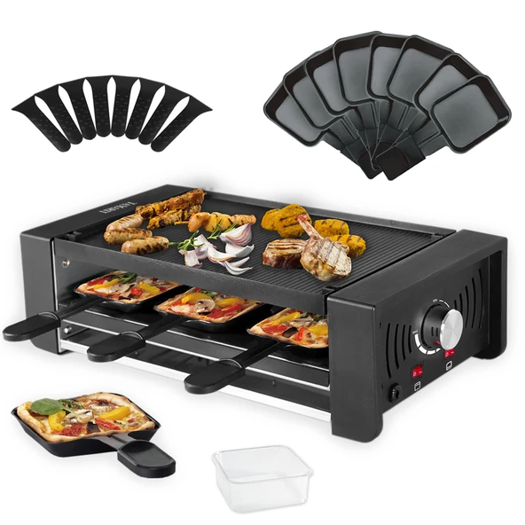 8 kişilik TAMARIT Pizza Raclette Izgara Çift ısıtmalı 3'ü 1 arada elektrikli masa ızgarası, BPA içermeyen yapışmaz kaplama, sıcaklık kontrol cihazı 1500W siyah ürün görseli 1