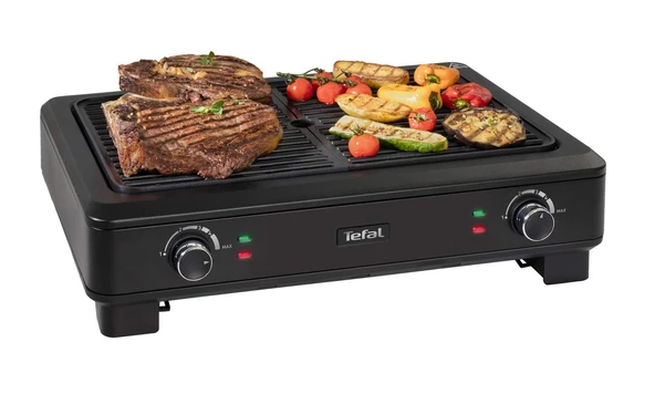 Tefal Elektrikli Izgara Duman Azaltıcı TG9008 | Elektrikli kapalı Barbekü masa ızgarası | Az duman ve koku | 2 bağımsız ızgara yüzeyi | 5 ayarlı termostatlar | kolay temizlik | 2000W ürün görseli 1