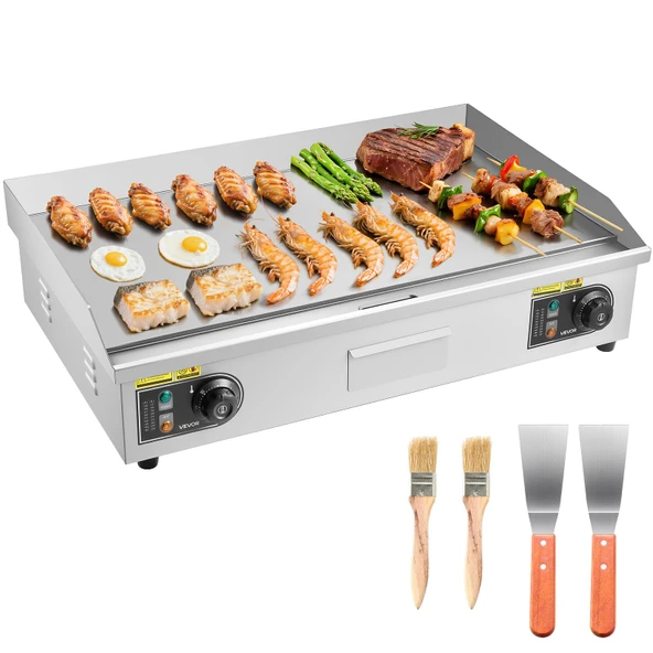 VEVOR Ticari Elektrikli Izgara Plakası 4400 W, Masa Izgara Plakası 725x400 mm Izgara Yüzeyi, 50-300 °C Elektrikli Izgara, 2 Spatula & 2 Fırça & 4 Ayak Pedli, Biftek Krep Pizza için, Fişsiz ürün görseli 1