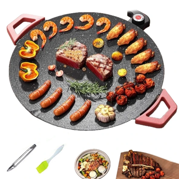 Yapışmaz Kaplamalı Elektrikli Dumansız Izgara Tavası, Her Tür Soba için Kore Barbekü Izgarası, Açık Havada Kamp için Gerekli, Beş Sıcaklık Ayarı (36 cm (2-6 Kişi)) ürün görseli 1