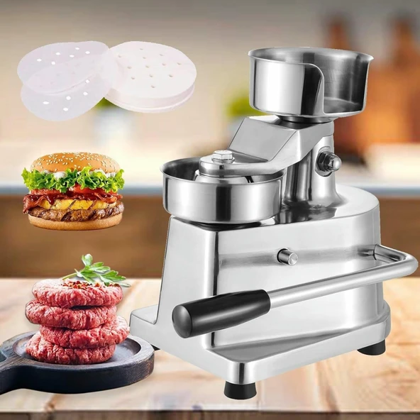 Burger Yapma Makinesi Burger Presi, Paslanmaz Çelik Hamburger Presi Makinesi, Köfte Yapmak, Izgara Yapmak ve Pişirmek için Yapışmaz Hamburger Presi, Kağıtlarla Birlikte Gelir ürün görseli 1