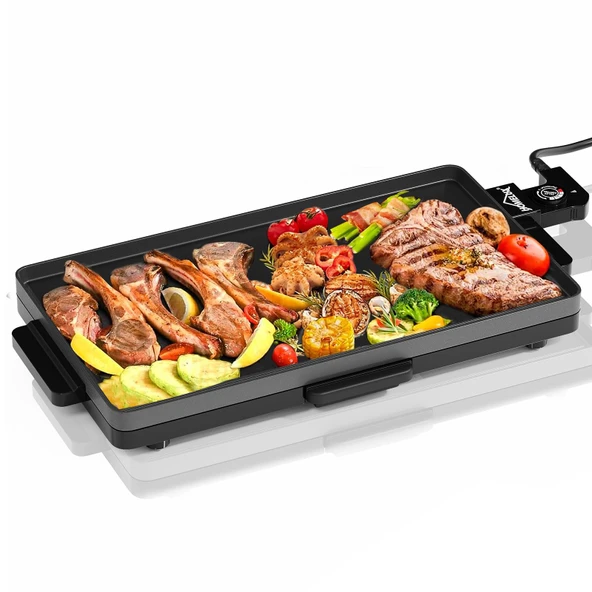 HOMELUX masa ızgarası elektrikli 1800 watt elektrikli ızgara Yapışmaz kaplamalı barbekü ızgara, 5 seviyeli termostat, 49 x 27 cm ızgara yüzeyi, 6 kişiye kadar ızgara keyfi, siyah ürün görseli 1