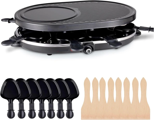 8 kişilik Raclette seti - yapışmaz kaplamalı - tava ve kazıyıcı dahil masa ızgarası (yuvarlak) ürün görseli 1