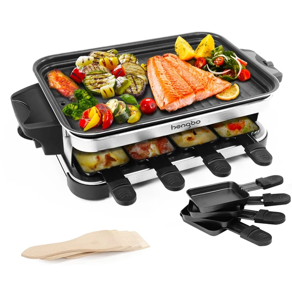 HengBo Raclette Izgara 6 8 4 Kişilik, 2 Büyük Yapışmaz Kaplamalı Raclette Tava, 1 Raclette Tava, 1300W, Siyah Erkekler Kadınlar için Noel Hediyeleri En İyi Arkadaş ürün görseli 1