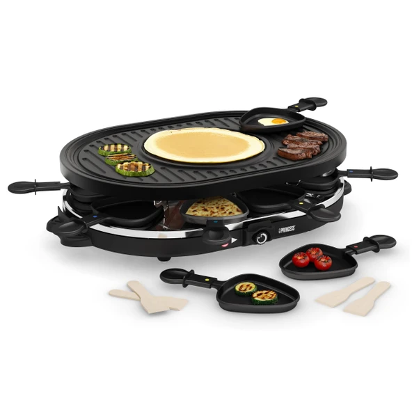 Princess Raclette Izgara - Oval, 8 tava, krep alanlı çok fonksiyonlu tabak, 1200 watt, 42 x 30 cm, 162700 ürün görseli 1