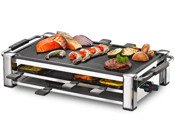 ROMMELSBACHER RCC 1500 raclette ızgara (ekstra uzun kablo (2m), 8 kişilik masa ızgarası, nervürlü döküm alüminyum ızgara plakası, Xylan Plus yapışmaz kaplama, park yeri, 1500 W) krom ürün görseli 1