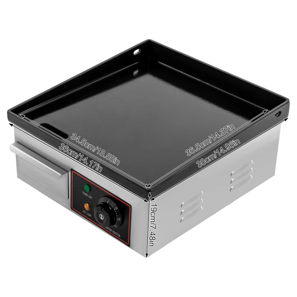 Elektrikli Tava, Yapışmaz Kaplamalı Ticari Tava, Paslanmaz Çelik Ocak Plakası 1700W, 122-572°F Sıcaklık Kontrolü, 13,58 x 14,37 İnç Pişirme Yüzeyi, Yemek ve Ev Kullanımı için ürün görseli 1