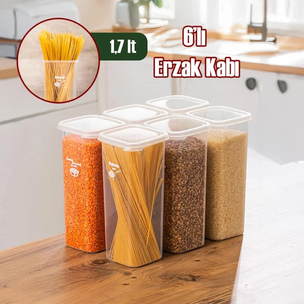 Porsima 5341 6lı Etiketli Kare Un Erzak Bakliyat Saklama Kabı Takımı Seti 1.70 Lt - Şeffaf ürün görseli 1