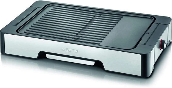 SEVERIN PG 8610 plancha ızgara (2.300 W, yapışmaz kaplama, ızgara plakası (UxG: 39 x 27 cm) uzun XL besleme hattı 2 m) paslanmaz çelik/siyah ürün görseli 1