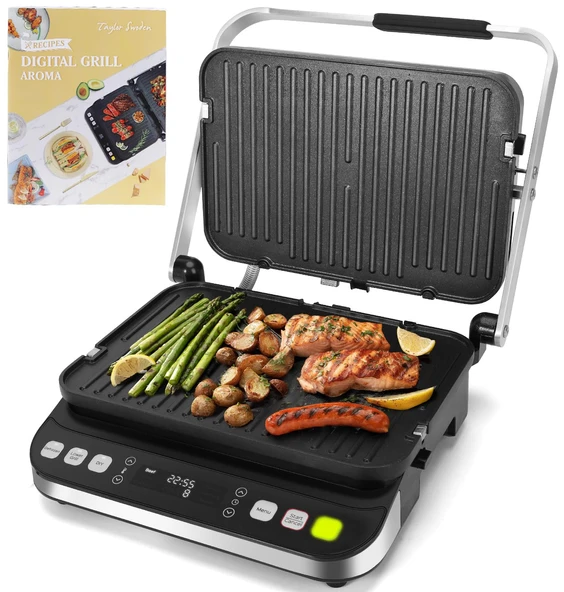 Taylor Swoden Aroma - 2000 W ızgara, sandviç makinesi ve panini makinesi, 180° açılabilir, LED ekran ve akıllı sıcaklık kontrolüne sahip çıkarılabilir çift taraflı ızgara plakaları ürün görseli 1