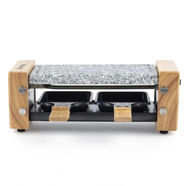 H.Koenig WOD2 raclette makinesi ikilisi çok işlevli 2 kişi çıkarılabilir granit taş, profesyonel peynir fondü raclette, 2 yapışmaz kaplamalı tava, 2 ahşap spatula, doğal ahşap tasarım ürün görseli 1