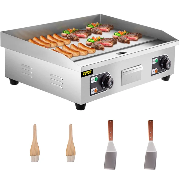 VEVOR kızartma plakası ızgara plakası, 3200 W elektrikli ızgara plakası ızgara plakası 664 x 470 x 220 mm büyük gastro ızgara plakası, yağ fırçalı ve kürekli ızgara plakası çelik dökme demir ürün görseli 1