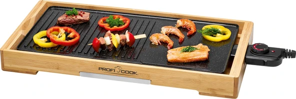 ProfiCook Teppanyaki Izgara | Izgara yüzeyi: yakl. 51x25 cm | Masada ızgara yapmak| 2200 watt | ayarlanabilir termostat | yapışmaz ızgara plakası | Yağ toplama kabı | PC-TYG 1143 ahşap/siyah ürün görseli 1