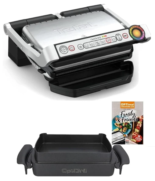 Tefal OptiGrill+ elektrikli kontaklı ızgara + XA7258 Atıştırmalık ve Fırınlama fırın tepsisi + Optigrill tarif kitabı, 6 ızgara programı Kapalı elektrikli ızgara Yapışmaz dökme alüminyum plakalar ürün görseli 1