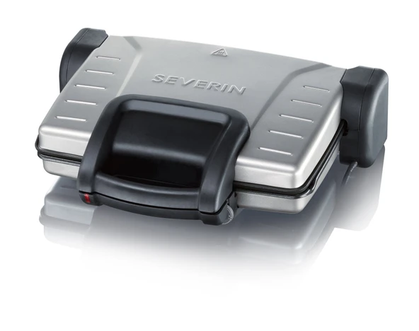 Sandviçler, biftekler ve panini ızgarası olarak SEVERIN temaslı ızgara, yağsız ızgara için katlanabilir, yapışmaz kaplamalı sandviç makinesi, 1.800 W, metalik/siyah, KG 2389 ürün görseli 1