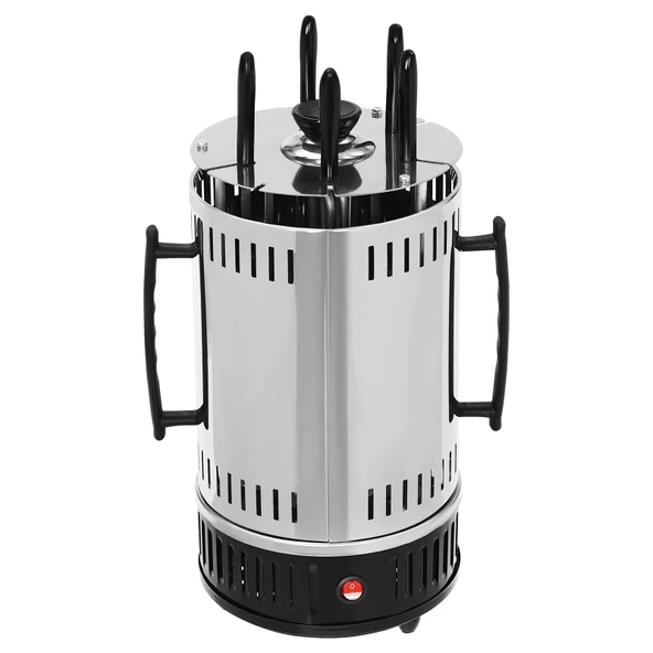 Döner ızgarası jiroskop ızgarası, 5 şişli 1000W dikey elektrikli ızgara, yağ damlama tepsili jiroskop ızgarası, paslanmaz çelik ızgara, şiş, shawarma, et lokantası, 20 * 37,5cm ürün görseli 1