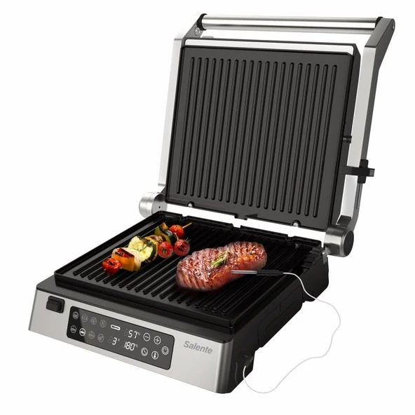 SALENTE FlamePro temaslı ızgara, harici sıcaklık sensörlü, 8 program, yapışmaz ızgara plakası, 2200 W, çıkarılabilir plakalar, yağsız ızgara için elektrikli ızgara ürün görseli 1
