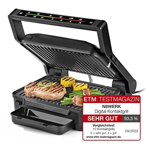 Gece Yarısı Sürümünde N8WERK Dijital Temaslı Izgara | 6 ızgara programı | 2000W | LED renkli geri sayımlı dokunmatik ekran | çıkarılabilir ızgara plakaları | Yapışmaz kaplama | Yağ damlama tepsisi ürün görseli 1