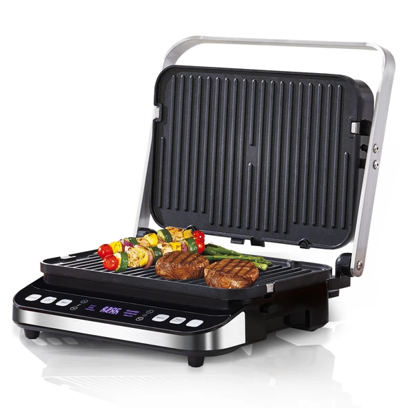 Temaslı ızgara, sandviç makinesi, 180° çift taraflı Optigrill iç mekan elektrikli ızgara, 6 otomatik program, dokunmatik ekran, 2 çıkarılabilir plakalı ızgara (2 çıkarılabilir plakalı BCG02D) ürün görseli 1
