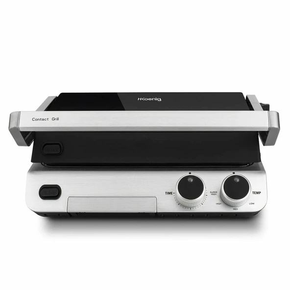 H.Koenig temaslı ızgara GR70 - masa ızgarası - panini makinesi - sandviç makinesi - güç: 2000 W - paslanmaz çelik - çıkarılabilir plakalar - 180 derece açılma ürün görseli 1