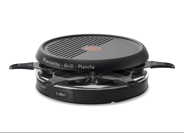 Tefal RE1288 3'ü 1 arada raclette ızgara plancha (850 watt, 6 kişiye uygundur, Tefal Thermo-Spot dahil) siyah ürün görseli 1