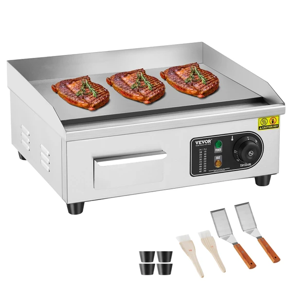 VEVOR Elektrikli Izgara Plakası 2800W Ayarlanabilir Sıcaklık 50-300°C Paslanmaz Çelik Plaka 45 x 30 x 1 cm, 2 Bıçaklı ve 2 Fırçalı Ev veya Restoran için ürün görseli 1