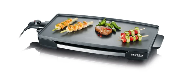 Et, balık ve sebzeler için SEVERIN masa ızgarası, yapışmaz kaplamalı XXL Teppan Yaki tabağı, yağ damlama tepsili ve sıcaklık kontrol cihazlı elektrikli ızgara, siyah, KG 2397 ürün görseli 1