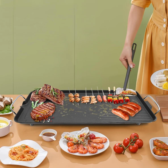 Elektrikli masa ızgarası, elektrikli masa ızgarası, raclette ızgaralar 1500 W, Teppanyaki ızgara, 68 x 28CM ızgara plakası, kolay temizlik için yapışmaz yüzey ürün görseli 1