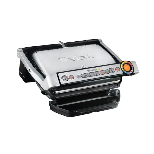 Tefal OptiGrill GC712D34 kontaklı ızgara, 6 otomatik program, pişirme seviyesi göstergesi, 4 manuel sıcaklık seviyesi, 2000 W elektrikli ızgara, çıkarılabilir plakalar, titanyum metal ürün görseli 1