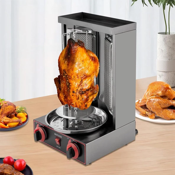 Gazlı Izgara Makinesi, 2 Gözlü Döner Makinesi, Ticari ve Ev Kullanımına Yönelik Et Kavurma Makinesi, Dikey Tavuk Çevirme Makinesi ürün görseli 1